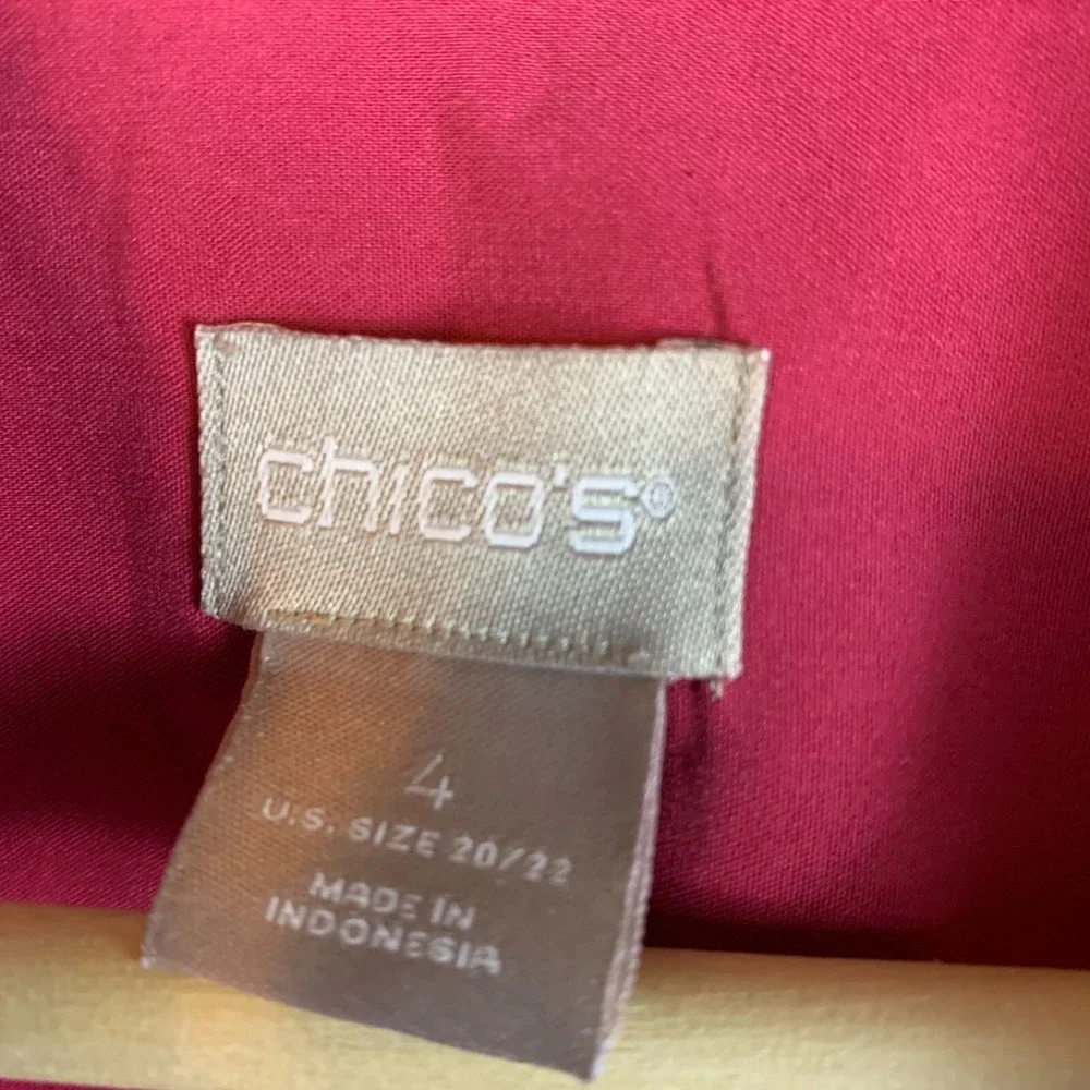 Chicos Blouse Womens 4 Pink Button Up Gold Painted XXL 20-22 Travel Relaxed‎